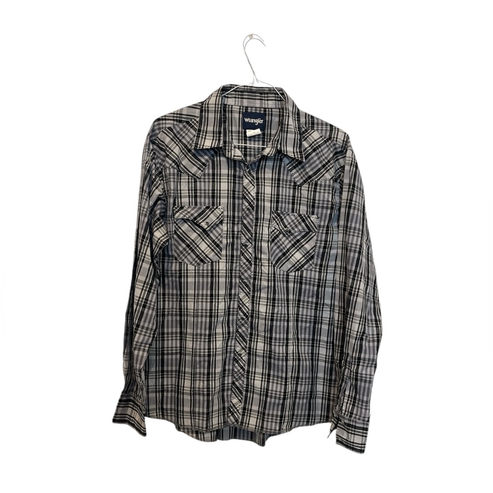 Wrangler Men’s‎ Size XL Black White Flannel Pearl Snap Plaid Western EUC